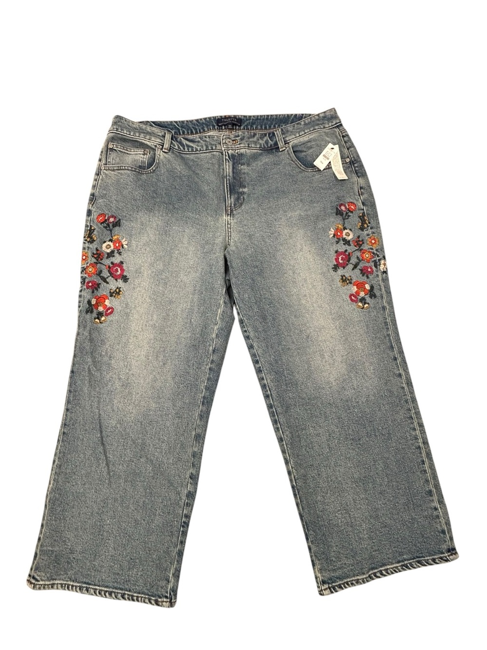 NEW Talbots Simply Flattering Wide-Leg Jeans Floral Embroidered 18W Cropped